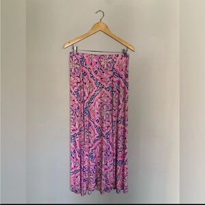 Lilly Pulitzer Pink and Blue Pleated Maxi Skirt Resort Wear